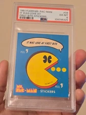 1981 FLEER MS. PAC-MAN STICKER IT WAS LOVE AT FIRST BITE #34 CARD PSA 6 POP 1