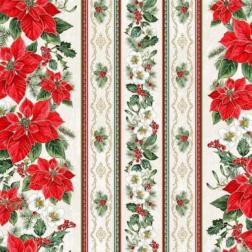 Cotton Quilt Fabric, Christmas Fabric, Tis the Season Border Stripe Fabric
