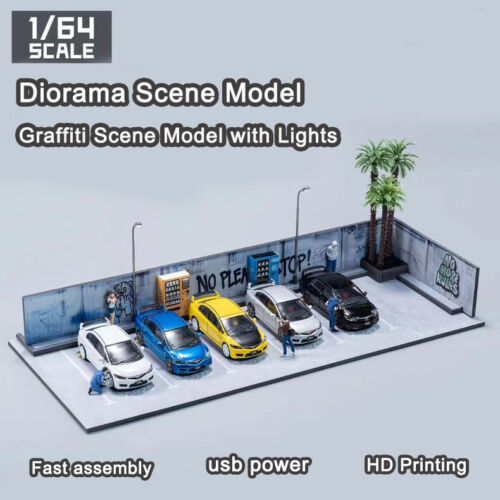 1/64 Diorama Open Air Car Parking Lot Model LED Lighting Car Garage Scene Model - Picture 10 of 16