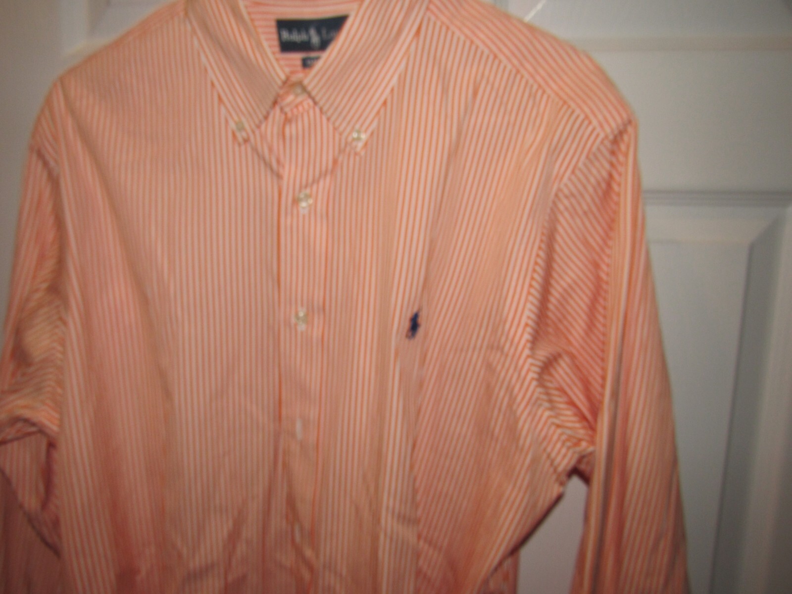 RALPH LAUREN Camicia Uomo 16 34 35 Bttn Up Arancione Bianco Righe Blu Pony Classica