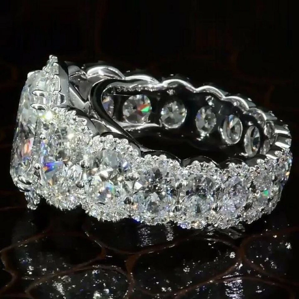 6.99Ct Oval Cut Moissanite Engagement Eternity Ring D/VVS1 14K White Gold Plated - Image 4 of 4