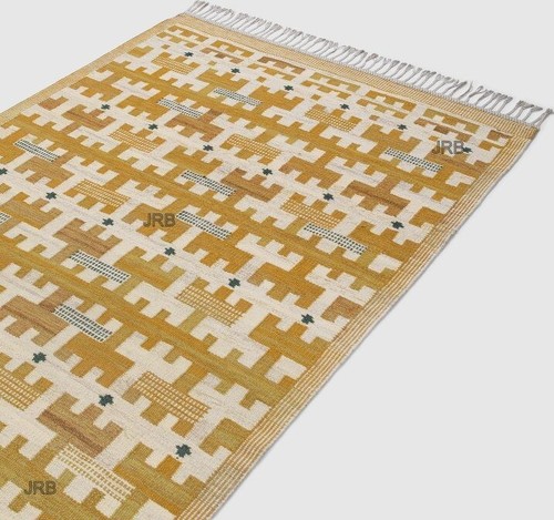 yellow Rug Handmade Swedish Scandinavian wool kilim Rug for Living Room Bedroom - Picture 5 of 6