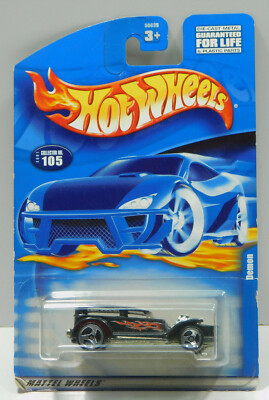 の 2001 Hot Wheels car Collector #105 DEMON Black & Flames w/Chrome 3
