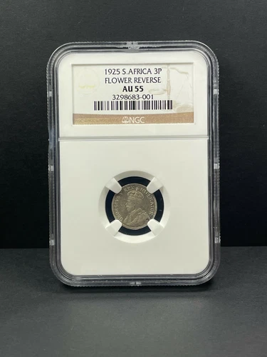 1925 South Africa 3 Pence, NGC AU 55 Flower Reverse, Scarce Type