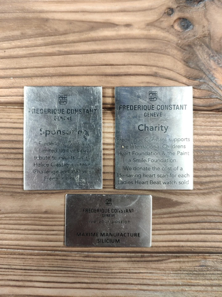 Lote de 3 etiquetas de placa de metal da Frederique Constant Watch - Imagem 2 de 4