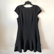 Eliza J Cap Sleeve Tiered Dropped Waist A-Line Crepe Dress Black 14