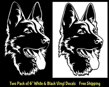 German Shepherd Two 6" One Black & One White Vinyl Decals Car Window Laptop
