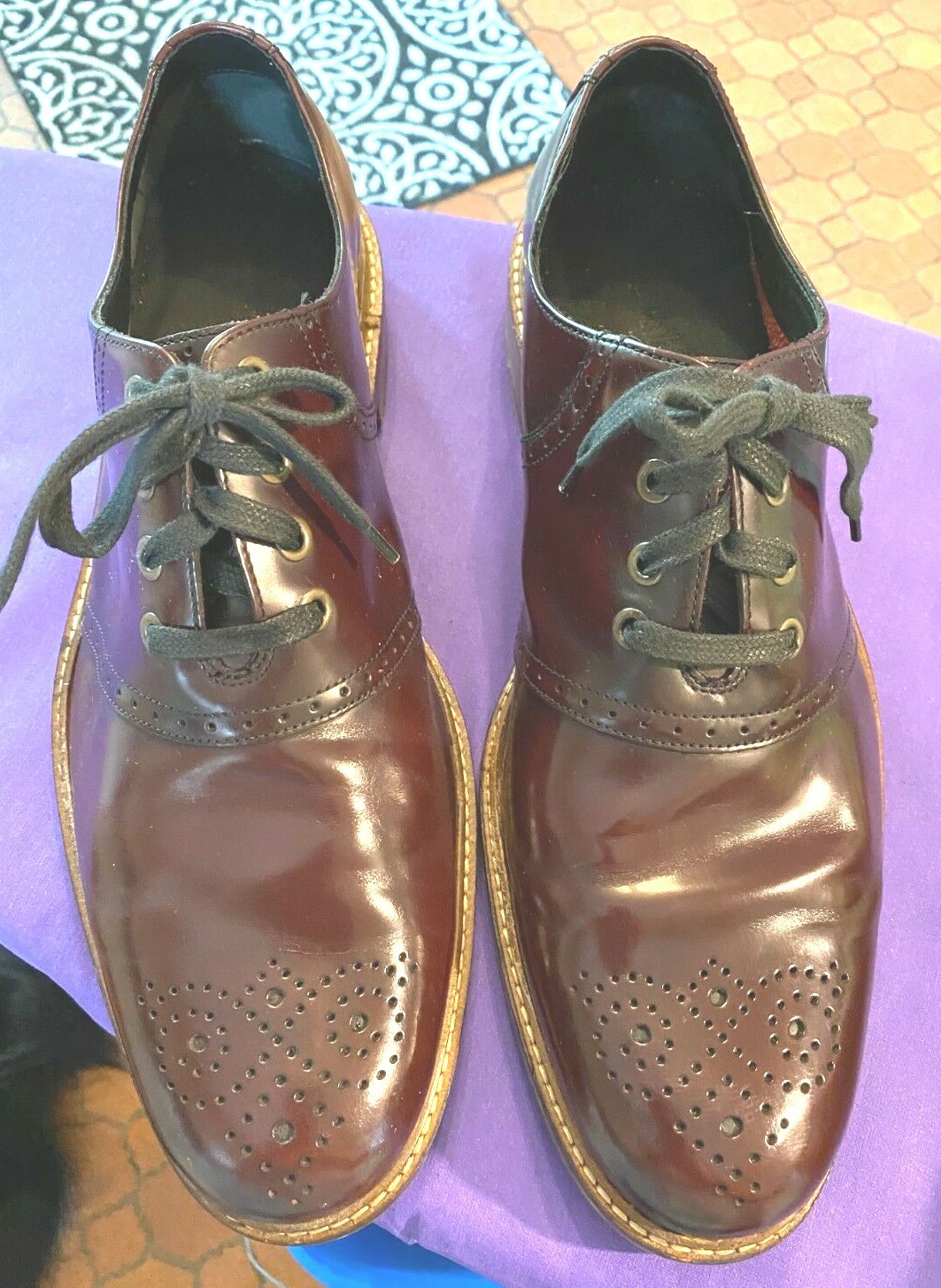 SAOLA COLE HAAN UOMO OXFORD BORDEAUX MARRONE PELLE LAVORATA C09788 SUOLA LEGNO 13M