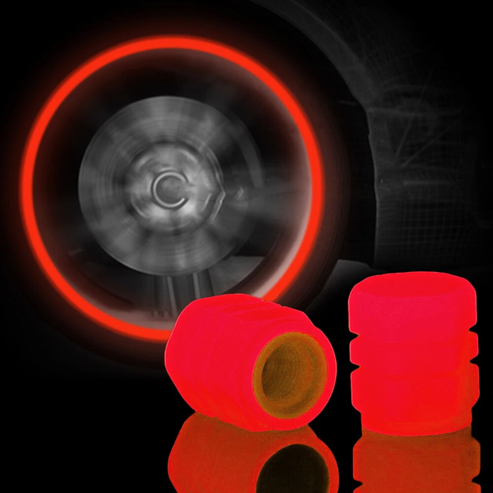 4Pcs Red Luminous Tire Valve Cap Car SUV Wheel Dust Cover Glow In The Dark - Image 2 of 4