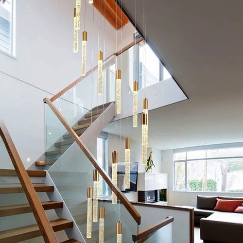 LED Crystal Pole Staircase Chandelier Pendant Lamp Villa LOFT Ceiling Light - Picture 7 of 16