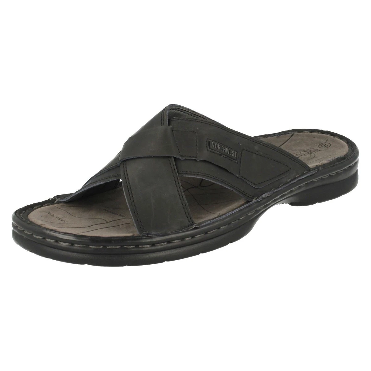 Northwest Territory SAHARA Mens Black Leather Slip On Summer Sandals