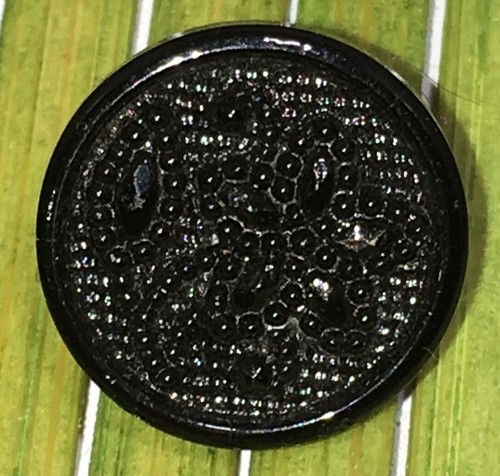 Antique Jet Black Glass Button Floral Lacy Relief Loop Shank 1/2" - Picture 2 of 7
