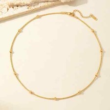 Plain Gold Plated Stainless Steel Chain Round Beads Necklace