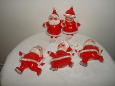 Vintage Lot 5 Pc Santa Mrs. Claus Japan Holiday Christmas Plastic Ornaments