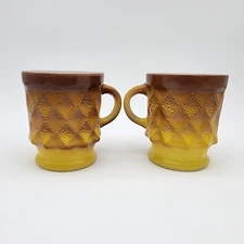 2 Vintage Fire King Stackable Mugs Cups Kimberly Diamond Yellow to Brown