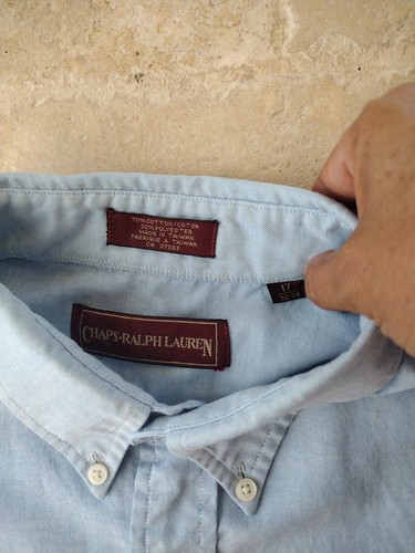 VTG Chaps Ralph Lauren Button Down Shirt Man's 17.5 32 / 33 Blue Long Sleeves - Picture 3 of 14