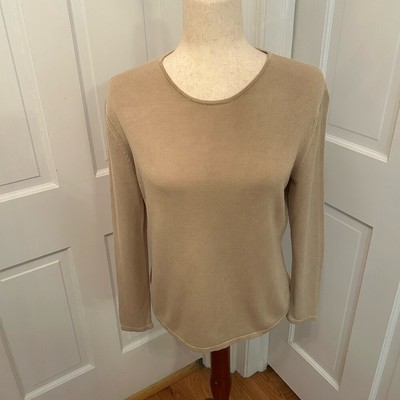 VTG 90s MARK SHALE 100% Silk Sweater Women's Med Beige Taupe Minimalist Neutral