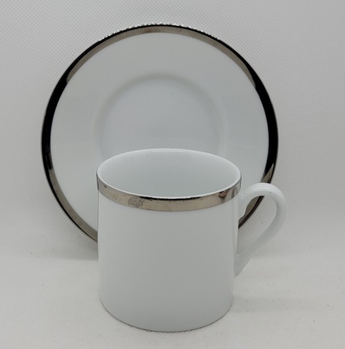 Vintage Williams Sonoma White w/ Platinum Demitasse Cups Saucers Set of 4, Japan - Picture 2 of 5