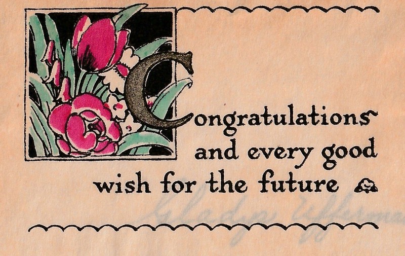 Antique Graduation Card Floral Pattern 4 x 2 1/2 signed No Envelope