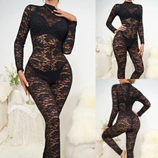 Women Sexy Lace Long Sleeve Bodysuit Leotard Lingerie Romper Underwear Sleepwear