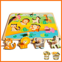 Holzpuzzle Montessori Lernspielzeug Mit Griff Cartoon Tiere Ab 2-3 Jahren