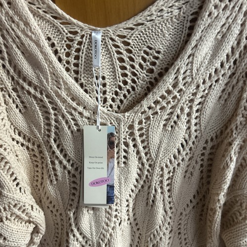 Maglione Dokotoo nuovo con etichette maglia larga L/S beige scuro scollo a V pullover maglione M - Foto 2 di 12