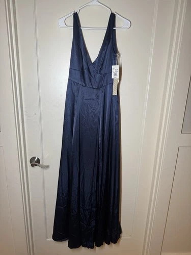 Galina Signature Charmeuse Tank V-Neck Bridesmaid Dress Size 6 Marine Blue NWT