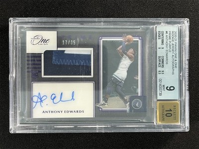 2020-21 One And One Anthony Edwards Prime Purple RC Patch Auto RPA /35 BGS 9/10