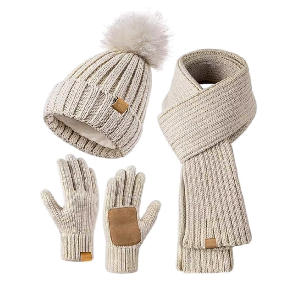 Winter Hat Scarf Gloves Set for Women, Gloves with Pom Pom Beanie and  Long6248