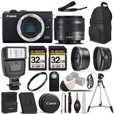 Canon EOS M200 Mirrorless Digital SLR Camera - 3 Lens Kit + 64GB + PRO FLASH