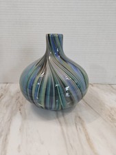 Heavy Glass Swirl 7  Hand Blown Vase. Blue, Green, Black,