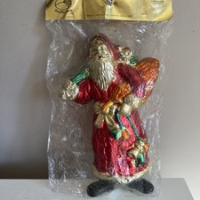 NEW IN PACKAGE Vintage Santa Claus with Tree Toy Bag and Bells 10" ORNAMENT