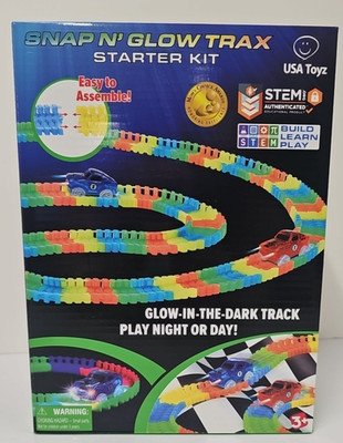 USA Toyz Glow Tracks Starter Kit Race Tracks and 2 LED Toy Cars - 216pk Glow
