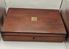 Victorian Antique Mahogany Box Brass Inlaid Storage Writing Case
