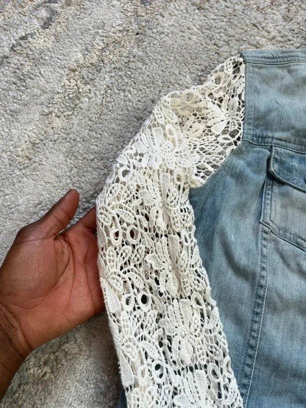 TWINSET Milano Retro crochet Women’s Sleeves Denim Jacket Size M image 2