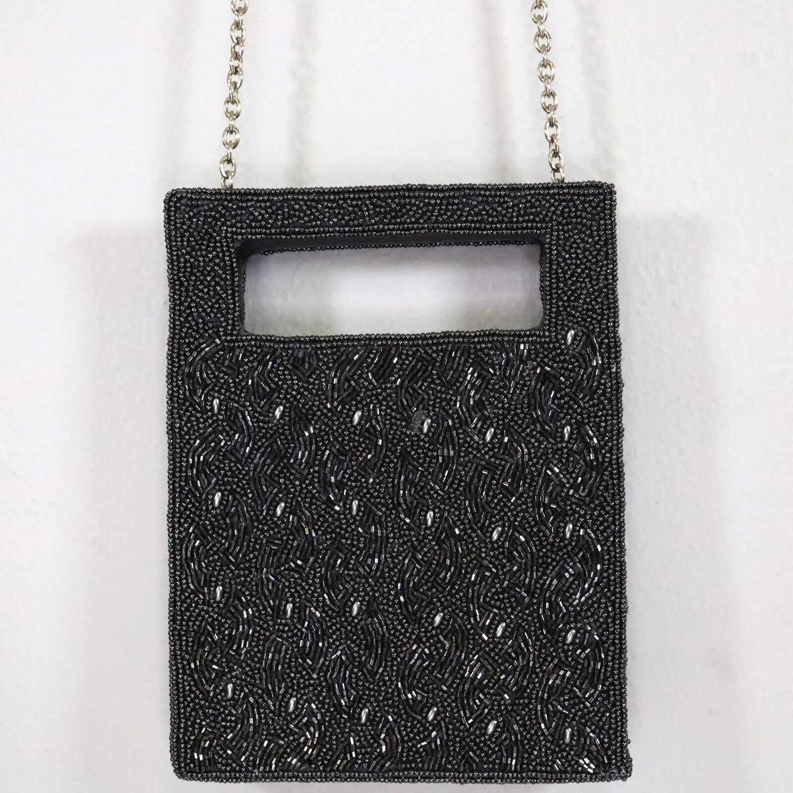 Inge Christopher Bag Handbag Womens Dark Gray Square Clutch Formal Beaded vtg image 8