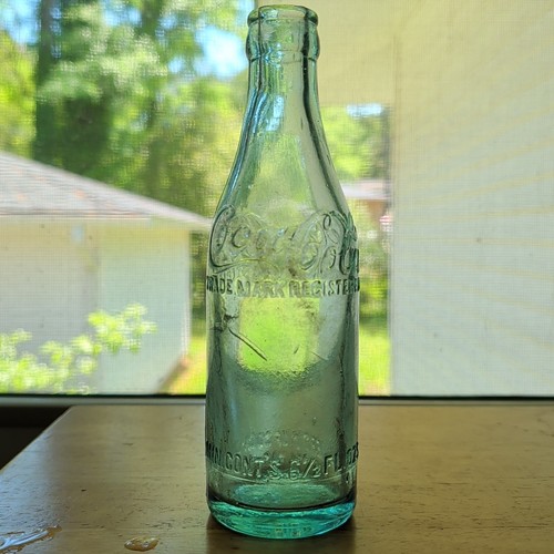 Antique Ice Blue Straight Side Script Coca Cola 6.5oz Soda Bottle Base Embossed 
