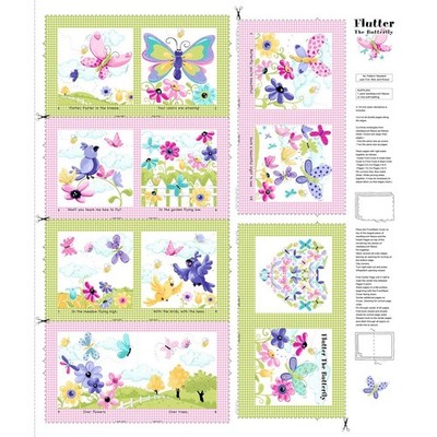FLUTTER the Butterfly Story Book Panel Quilt Fabric by Susybee ~ 36'' x 43''