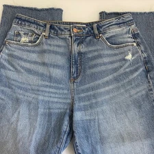 LOFT Women's Straight Leg Jeans Distressed Raw Hem High Rise Denim Size 30(32)
