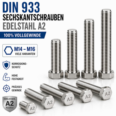 Sechskantschraube Maschinenschraube Edelstahl A2 M14 M16 DIN 933 VA V2A