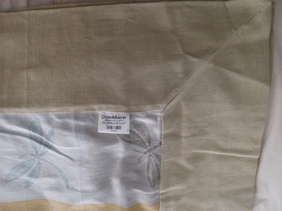 Crate & Barrel dragonfly print tablecloth green sage gray design 60X120 vtg - Image 3 of 4