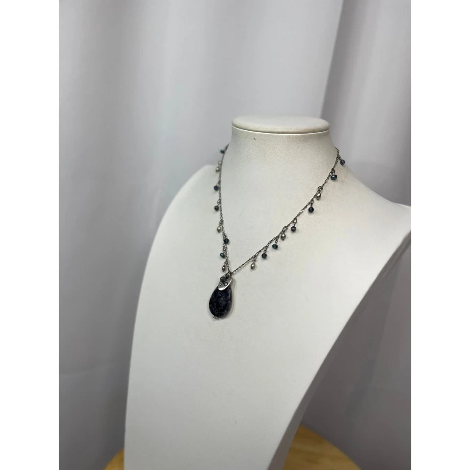 Chico's beaded pendant necklace signed costume jewelry silver tone oriental - Image 4 of 4