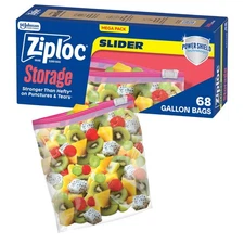 Ziploc Gallon Slider Food Storage Bags, Power Shield, 68 Count