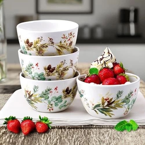 Cuencos de cerámica para piñas y bayas - Juego de 4 cuencos para servir de Navidad de 22 oz Foto 2 de 4