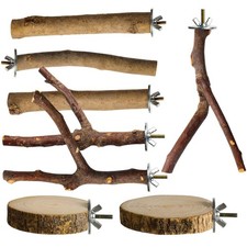 8 Pack Natural Wood Bird Perches, Parrot Perch Stand Bird Cage Accessories for B