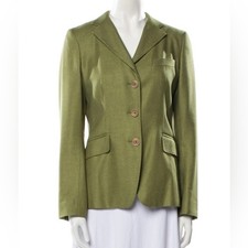 MaxMara Olive Green Silk Cashmere Blazer Sz 8