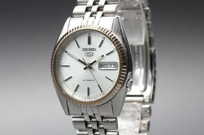 Vintage Exc+5 SEIKO 5 7S26-0500 Day/Date Automatic Silver Men's Watch From JAPAN