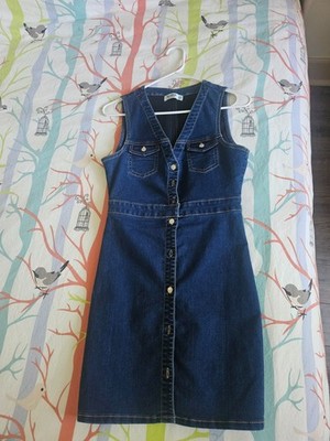 Pull&Bear Denim Dress Women's M Blue Button Front Sleeveless Spain