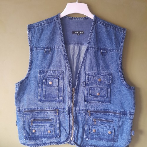 True Face Denim Sleeveless Gilet Waistcoat Jacket Vintage Retro Biker UK XXL - Picture 2 of 14