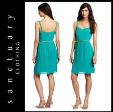 $139 SANCTUARY Clothing Green Pleated Removable Strap Gold Belt Dress ~ M M3020